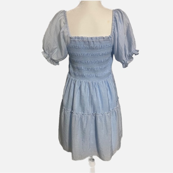 SHE & SKY Baby Blue Off the Shoulder Dress Casual Peasant Boho Size Large - Picture 3 of 10